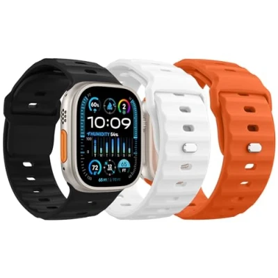 Afbeelding van MoKo Oceaanband, 3 stuks, compatibel met Apple Watch Ultra 2, bandje 49, 46, 45, 44 en 42 mm, mannen, vrouwen, siliconen reserveband voor iWatch band Series 10, 9, 8, 7, 6, 5, 4, SE B/O/W