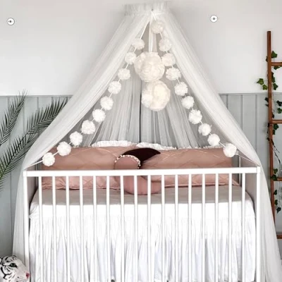 Afbeelding van Baby Fancyroom Bedhemel voor babybed, babywieg, muggennet, hemel, babykamer decoratie, luifel kinderkamer, van hoogwaardige tule (ecru/crème)