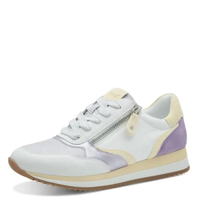Afbeelding van Jana Damessneakers, plat, met ritssluiting, veganistisch, sneakers voor dames, Wit/Paars