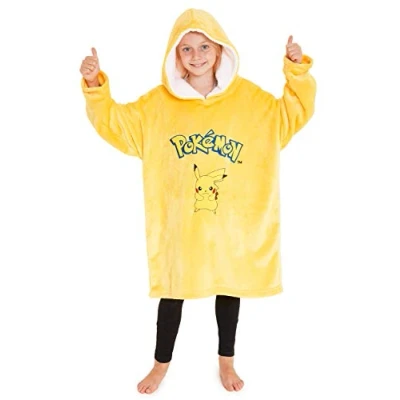 Afbeelding van Pokemon Hoodie voor jongens, Pikachu Oversized Deken Kids, Fleece Poncho Geel, one size