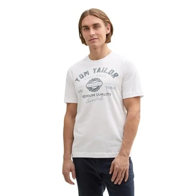Image de TOM TAILOR T shirt en coton pour homme avec logo imprimé, Blanc 20000, XL
