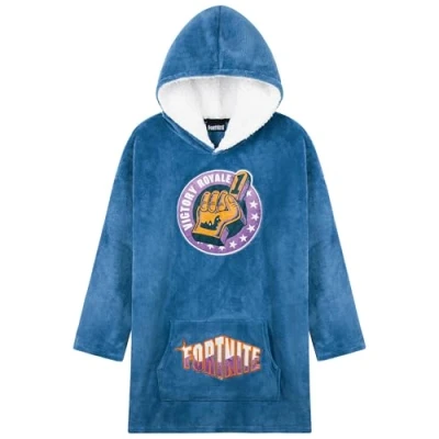 Afbeelding van Fortnite Warme plaid met capuchon, oversized, voor jongens en jongeren, 14 + fleece poncho, trui, draagbaar, extra lang, cadeau gamers (marineblauw kinderen), Navy kinderen