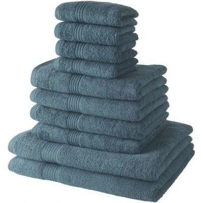 Image de Lot de 10 serviettes bain TODAY comprenant 4 30x50 + serveites 50x90 2 Draps 70x130 cm 100% Coton Paon