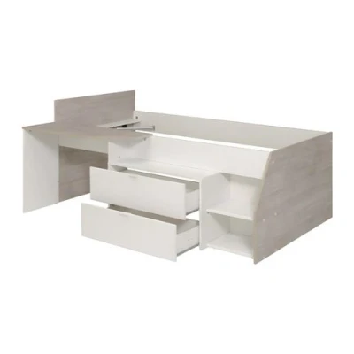 Image de Lit avec bureau et rangements 90 x 200 cm Blanc naturel GISELE