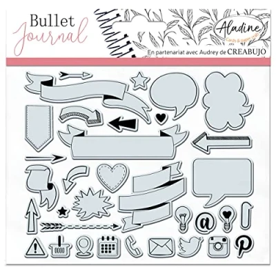 Afbeelding van Aladine Stampo Bullet Clear Banner &amp; Icone stempelbord van schuim, siliconen afdruk ideaal voor Journal, scrapbooking, notitieboeken creatieve vrijetijdsvormgeving
