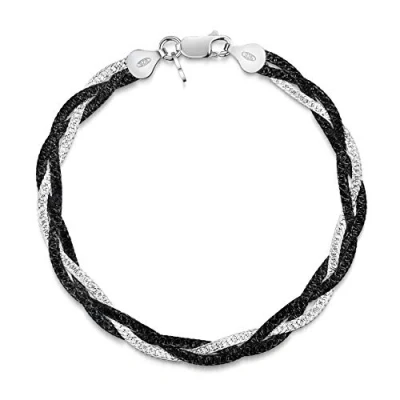 Afbeelding van Amberta Vrouwen Halskettingen van 925 Sterling Zilver Herringbone Mesh Lengte 19 cm: en Zwart Rhodium