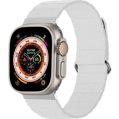 Afbeelding van iMoshion Bandje Geschikt voor Apple Watch Series 1 / 2 3 4 5 6 7 8 9 SE Ultra (2) 42 44 45 49 mm Magnetisch lederen band Wit
