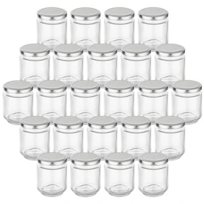 Afbeelding van gouveo Set van 24 ronde voorraadpotten 190 ml met zilverkleurige schroefdeksel kleine schroefpotten voor het bewaren en