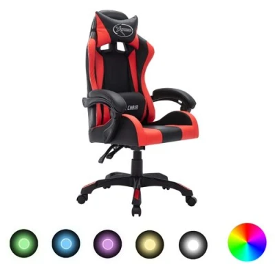 Afbeelding van Racestoel met RGB LED verlichting kunstleer rood en zwart