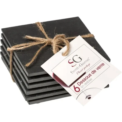 Afbeelding van Secret de Gourmet Glasonderzetters 6ST leisteen 10 cm vierkant onderzetters