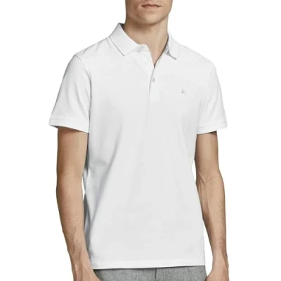 Image de Jack &amp; Jones Homme Polo Jjepaulos Ss Noos, Blanc/Détails : Tonal/Bleu Vapeur/Fin, L