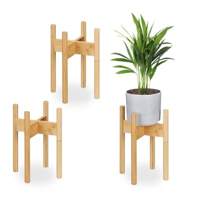 Afbeelding van Relaxdays bamboe plantenstandaard set van 3 bloemenstandaard binnen plant verhoger M