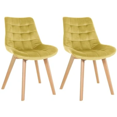 Afbeelding van CLP Brook Set van 2 eetkamerstoelen Hout frame Fluweel Velvet geel