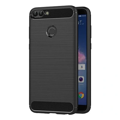 Afbeelding van AICEK Huawei P Smart, zwarte siliconen hoes voor Smart koolstofvezel beschermhoes (5,65 inch)