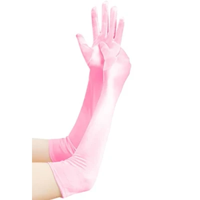 Afbeelding van EORUBE Long Opera satijnen handschoenen voor dames, ellebooglengte, Glad 20,5 Roze