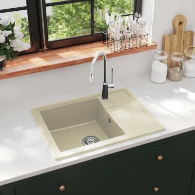 Afbeelding van Gootsteen met overloopgat ovaal graniet beige