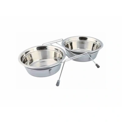 Afbeelding van TRIXIE VOER / WATERBAK SET KLAPPERBESCHERMING RVS METAAL GRIJS