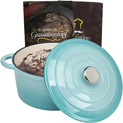 Afbeelding van Chefarone Gietijzeren Pan Braadpan Inclusief Deksel Geschikt Voor Alle Warmtebronnen Geëmailleerd Blauw