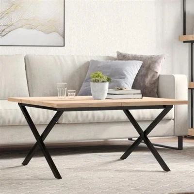 Image de vidaXL Table basse cadre en X 90x90x45,5cm bois de pin massif et acier3282753