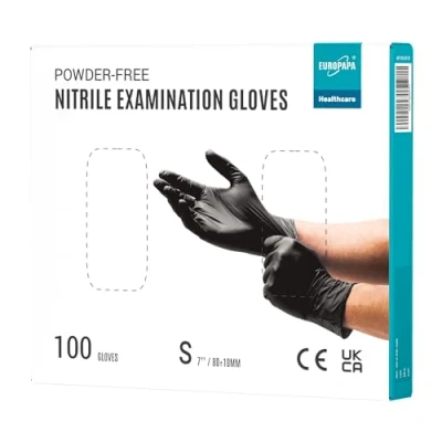Afbeelding van EUROPAPA® Nitril wegwerphandschoenen, poedervrij, latexvrij, niet steriel, 100 stuks (S, zwart)