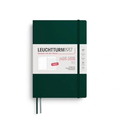 Image de LEUCHTTURM1917 372806 Agenda semainier et bloc notes 2026, format moyen (A5), 18 mois, 07.2025 12.2026, couverture souple, vert forêt, anglais