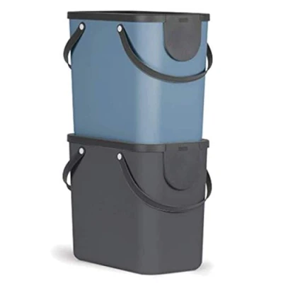 Afbeelding van Rotho Albula set van 2 soorten afvalscheidingssysteem, 25 liter, voor de keuken, kunststof (PP), BPA vrij, antraciet/blauw, x l (40,0 23,5 34,0 cm)
