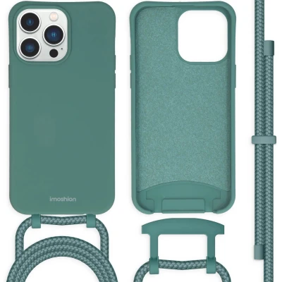 Afbeelding van iMoshion Hoesje Geschikt voor iPhone 14 Pro Max met koord Color Backcover afneembaar Donkergroen