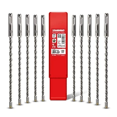 Afbeelding van SCHWABENBACH® SDS Plus boor 6 mm x 210 cm, 10 stuks, betonboor, nauwkeurig en snel boren in beton, met hardmetalen punt, lange muurboor, blijft niet hangen het betonijzer