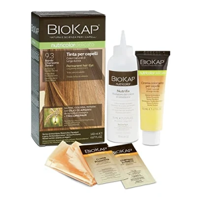 Afbeelding van BIOKAP Nutricolor Delicate, haarkleur 9.3 lichtblond, goudkleurig, ammoniakvrije die het haar zacht en glanzend maakt, met natuurlijke kleuren, 140 ml..