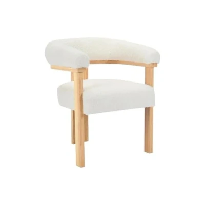 Afbeelding van Pascal MORABITO Stoel met armleuningen van boucléstof en heveahout Wit naturel LIVELIA L 64 cm x H 78 D 60