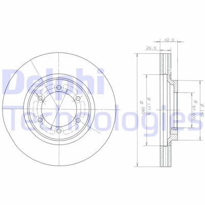 Afbeelding van DELPHI BG3936 Remschijf 280 27 6 Geventileerd Geolied Semi finished Zonder wiellager, ABS sensorring HYUNDAI: Terracan Box Body / SUV