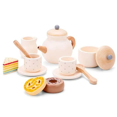 Afbeelding van New Classic Toys Speelgoedtheeservies Houten Speelgoed Thee Set Met gebakjes 14 onderdelen