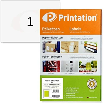 Afbeelding van Printation Verzendetiketten A5 210 x 148 mm 200 vellen DIN met etiket 1 adreslabels zelfklevend wit zelfklevende DHL etiketten