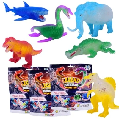 Afbeelding van #sbabam FUNNY BOX Jurassik Monster, rekbare dinosaurussen voor kinderen met speciale effecten, 3 stuks, krantenkiosk T Rex, triceratops en andere dieren, speelgoed vanaf jaar