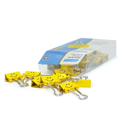 Afbeelding van Rapesco 1427 glimlachende dubbele clipclips, 25 mm, geel, 35 stuks