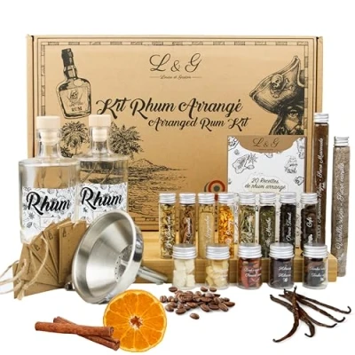 Image de L&amp;G® Kit Préparation et infusion rhum arrangé Idees cadeaux Coffret cadeau DIY Dégustation surprise Noel, Saint Valentin, fêtes, anniversaire Fabriqué en France Ingrédients de qualité