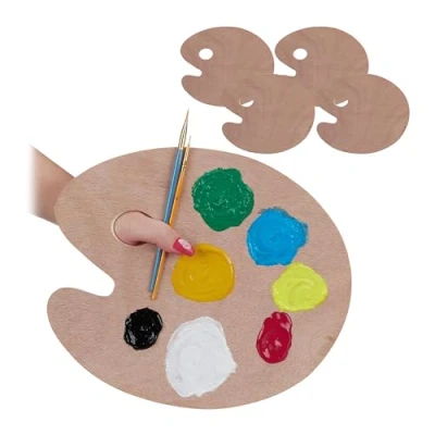 Afbeelding van Relaxdays schilderspalet hout set van 5 voor acryl en olieverf palet verf mengen
