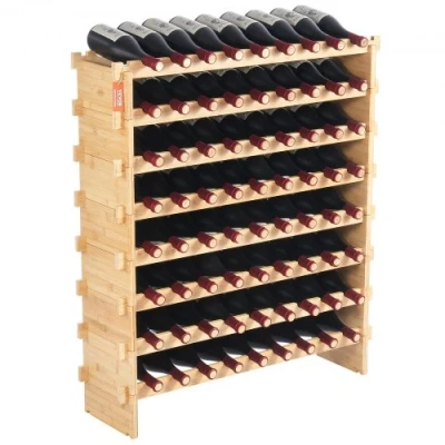 Image de VEVOR Étagère à Bouteilles Modulaire Casier Vin 72 8 Niveaux Bambou