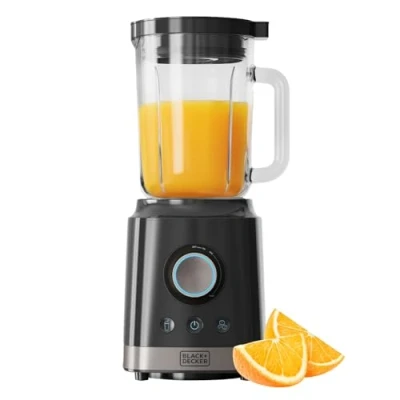 Afbeelding van Black+Decker BXJB2000E 2000 W glazen blender, 1,8 l kom, roestvrijstalen messen, turbo functies, stroboscoop, ijsspiek, veiligheidssysteem, antislipvoeten, schenktuit