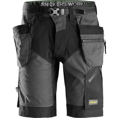 Afbeelding van Snickers 6904 FlexiWork, Korte Werkbroek+ met holsterzakken Staal Grijs/Zwart