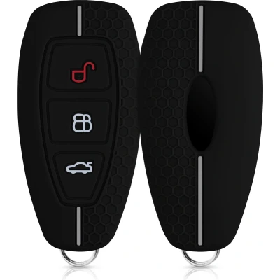 Afbeelding van kwmobile autosleutel hoesje geschikt voor Ford 3 knops Keyless Go hoes Siliconen behuizing Auto sleutel case met honingraat Sleuteletui in zwart / grijs