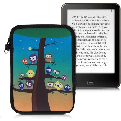 Afbeelding van kwmobile Universele Cover voor eReader Neopreen hoesje Uilboom design meerkleurig / blauw bruin 17 x 12 2 cm