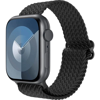 Afbeelding van imoshion Nylon geweven bandje geschikt voor Apple Watch Series 1 t/m 9 / SE (38 40 41 mm) 10 (42 Zwart