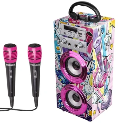 Afbeelding van TRENDIX karaoke voor kinderen, roze luidspreker met microfoon, 2 microfoons, complete luidspreker, microfoonluidspreker