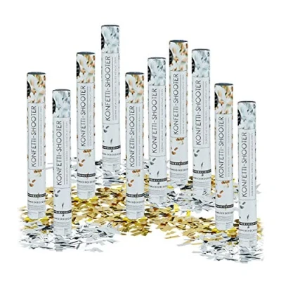 Afbeelding van 10 x confettiwerper, 40 cm, decoratie voor bruiloft, verjaardag, 6 8 m, zilvergoud