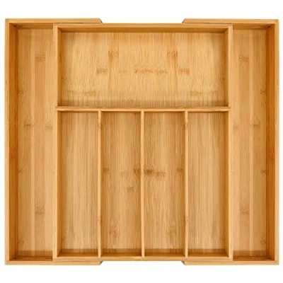 Afbeelding van Bamboe Bestek Organizer, Uitbreidbare Silverware Lade Organizer en Tray, Houten Verdelers voor Keukengerei Flatware (4 6 Slots)