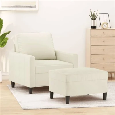 Image de vidaXL Fauteuil avec repose pied Crème 60 cm Velours3201053