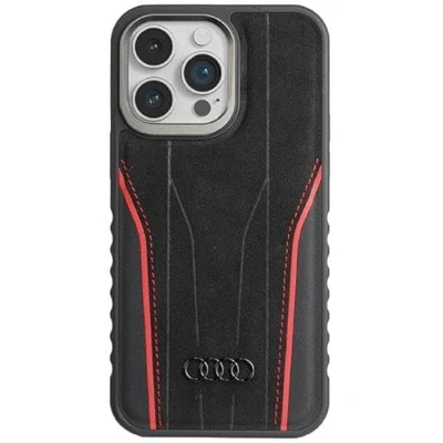 Afbeelding van Bescherming Audi Genuine Leather MagSafe iPhone 15 Pro Max 6.7&quot; black red hardcase