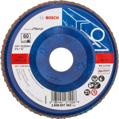 Image de BOSCH 2608607362 disque à lamelles X551 Expert pour métal, diamètre 115 mm, grain 60, type droit