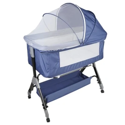Afbeelding van Opvouwbare babywieg, 3 in 1, cododo babybed met matras, 4 verstelbare hoogtes, kantelbare wiegen, voor pasgeborenen, 104 x 52 100 110 cm (4 hoogstanden), marineblauw